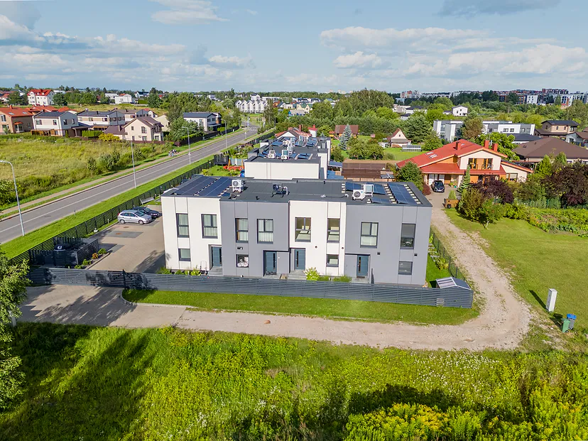 New semi-detached houses with solar panels on the roof