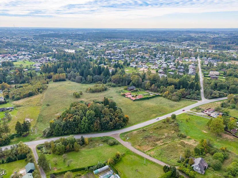 Suburban village and fields from high up