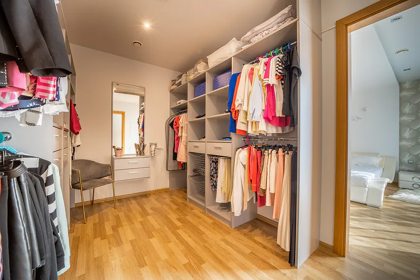 Walk-in closet with shelves