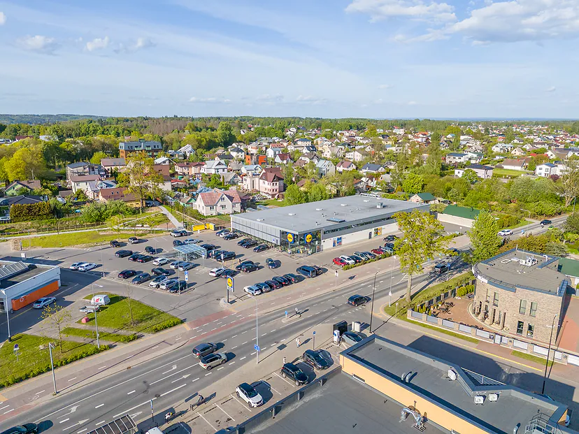 The nearest store and the road from the air