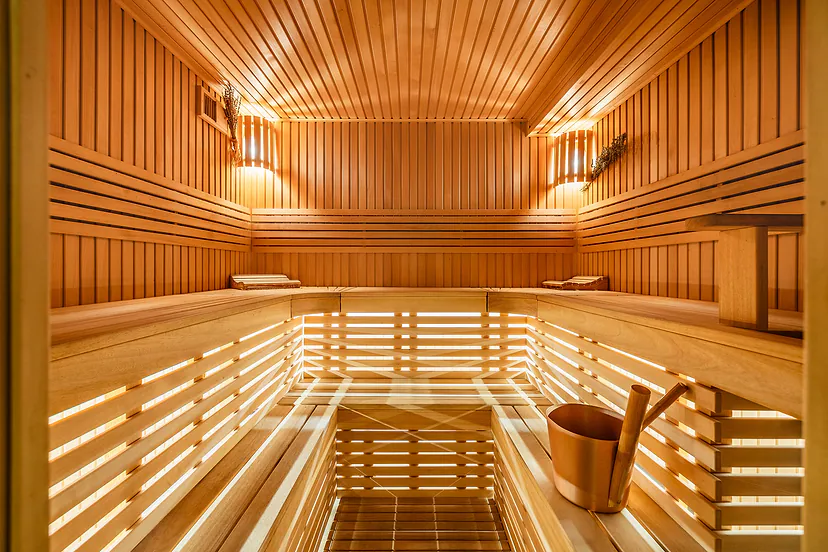 Sauna with wooden benches