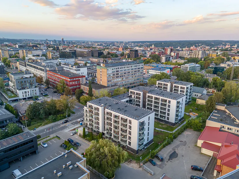 New apartment block and Vilnius to the horizon at sunset