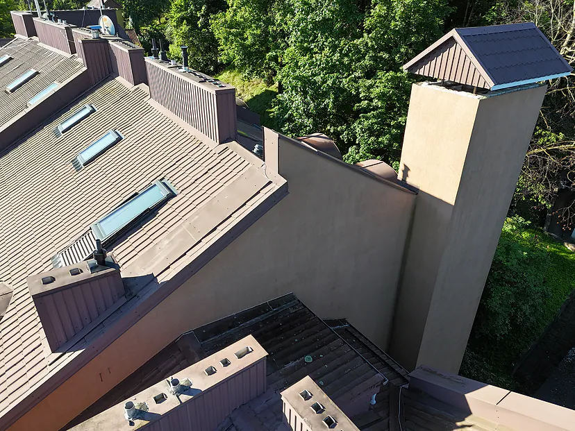 Chimney and skylights up close