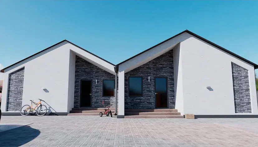 Two white houses with dark brick, visualization