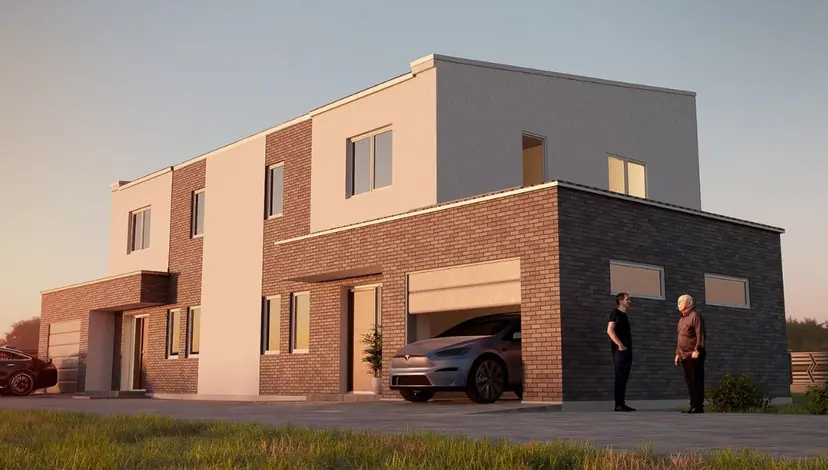 Semi-detached brick house with a garage, visualization
